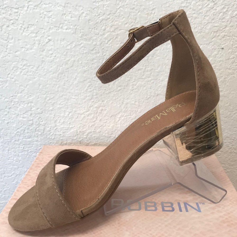 Nude Ankle Strap Square Block Heel